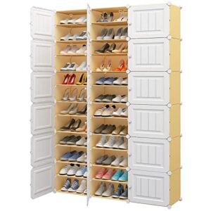 kousi shoe racks 72 pairs shoe organizers narrow standing stackable shoe storage cabinet space saver for entryway, hallway and closet, honey color