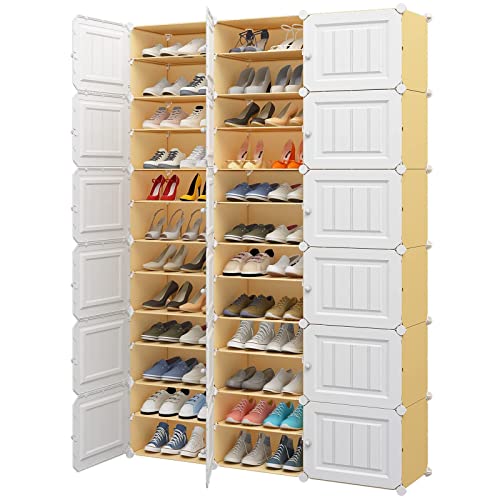 KOUSI Shoe Racks 72 Pairs Shoe Organizers Narrow Standing Stackable Shoe Storage Cabinet Space Saver for Entryway, Hallway and Closet, Honey color