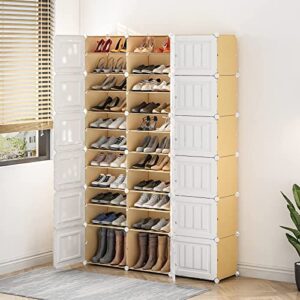 KOUSI Shoe Racks 72 Pairs Shoe Organizers Narrow Standing Stackable Shoe Storage Cabinet Space Saver for Entryway, Hallway and Closet, Honey color