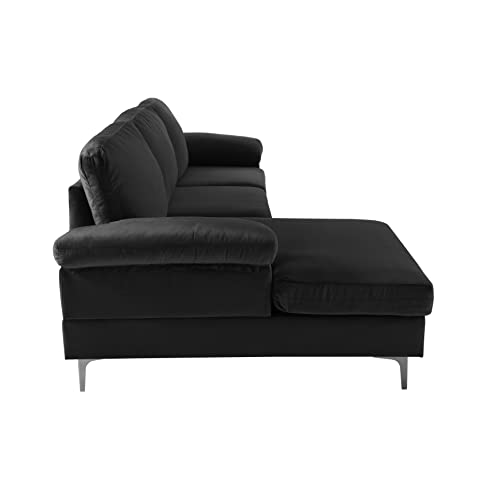 Lepfun Modern Velvet Fabric, L-Shape Couch with Extra Wide Chaise Lounge and Removable Cushions, Sectional Sofa for Living Room, Left Hand Facing,Up to 3 Seating Capacity,Black