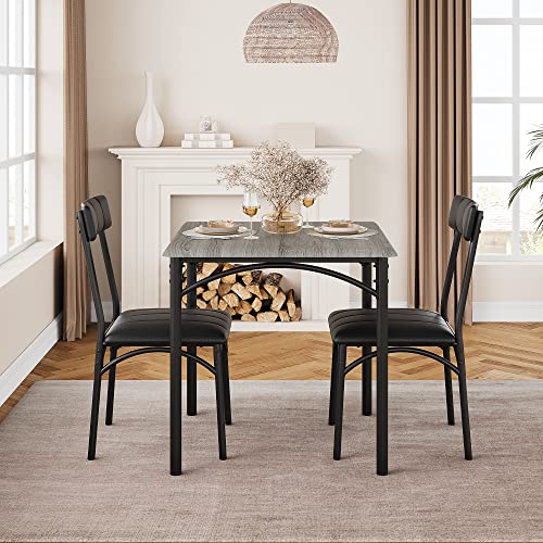 Amyove Kitchen Dining Set for 2, Table and 2 Chairs, Rustic Gray