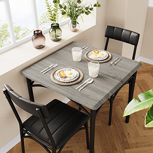 Amyove Kitchen Dining Set for 2, Table and 2 Chairs, Rustic Gray