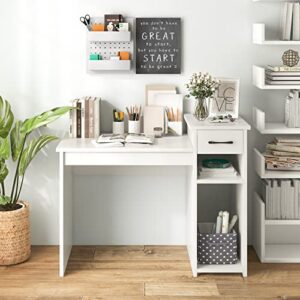 Giantex White Computer Desk, 40" Study Writing Desk with Drawers and Printer Shelves, Modern PC Laptop Workstation for Small Space Home Office