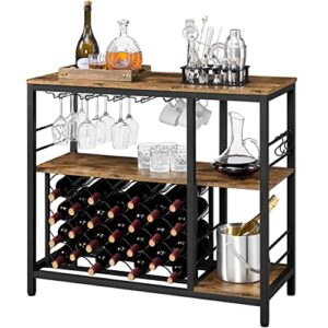topeakmart kitchen buffet cabinet sideboard wine bar cabinet with glasses holder, multi-function storage cabinet for liquor and glasses, coffee bar table for dining room hallway entrance, rustic brown