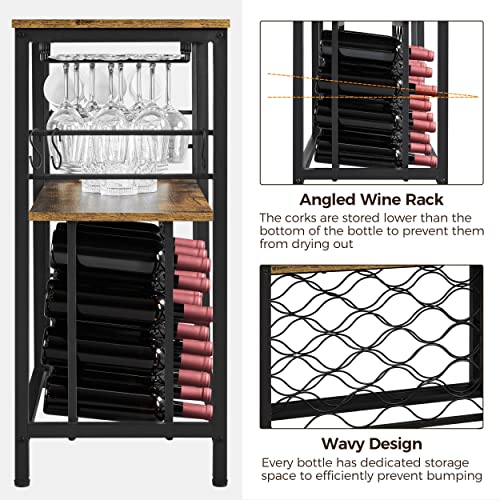 Topeakmart Kitchen Buffet Cabinet Sideboard Wine Bar Cabinet with Glasses Holder, Multi-Function Storage Cabinet for Liquor and Glasses, Coffee Bar Table for Dining Room Hallway Entrance, Rustic Brown