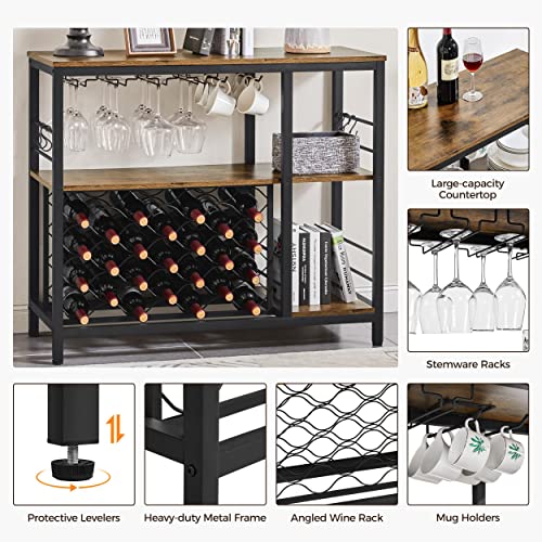 Topeakmart Kitchen Buffet Cabinet Sideboard Wine Bar Cabinet with Glasses Holder, Multi-Function Storage Cabinet for Liquor and Glasses, Coffee Bar Table for Dining Room Hallway Entrance, Rustic Brown