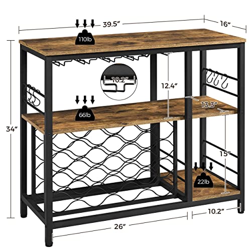 Topeakmart Kitchen Buffet Cabinet Sideboard Wine Bar Cabinet with Glasses Holder, Multi-Function Storage Cabinet for Liquor and Glasses, Coffee Bar Table for Dining Room Hallway Entrance, Rustic Brown