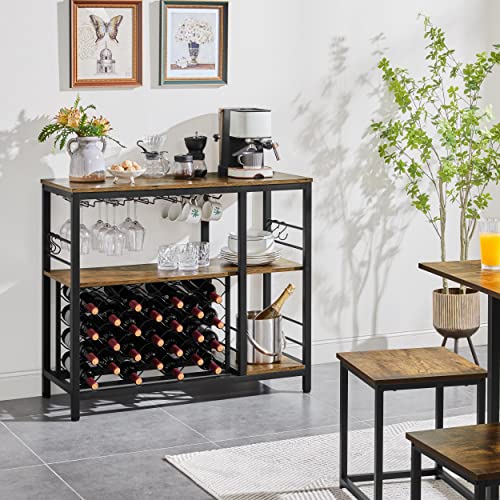 Topeakmart Kitchen Buffet Cabinet Sideboard Wine Bar Cabinet with Glasses Holder, Multi-Function Storage Cabinet for Liquor and Glasses, Coffee Bar Table for Dining Room Hallway Entrance, Rustic Brown