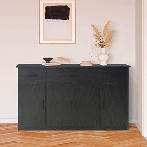 VEIKOU Sideboard Buffet Cabinet with Storage, Coffee Bar Cabinet w/56” Wide Countertop & Adjustable Shelves, Large Kitchen Buffet w/3 Drawers & 3 Cabinets, Black