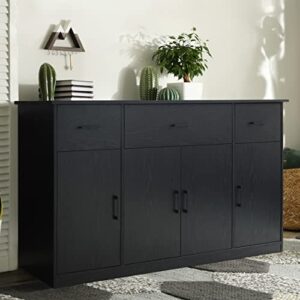 VEIKOU Sideboard Buffet Cabinet with Storage, Coffee Bar Cabinet w/56” Wide Countertop & Adjustable Shelves, Large Kitchen Buffet w/3 Drawers & 3 Cabinets, Black