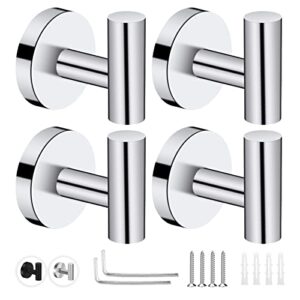 neween 4 pack bathroom towel hooks, stainless steel coat robe clothes hooks wall mounted heavy duty wall hook holder hanger for bedroom, kitchen, hotel, pool, garage (chrome)