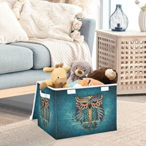 DOMIKING Blue Owl Large Storage Bin with Lid Collapsible Shelf Baskets Box with Handles Toys Organizer for Clothes Toy Gift Storage