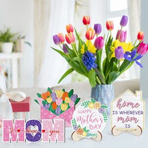 11 Pcs Mother's Day Tiered Tray Decorative Wooden Table Signs Wooden Decor for Mother's Gift Mother's Day Decorations Party Supplies, Tiered Tray Not Included