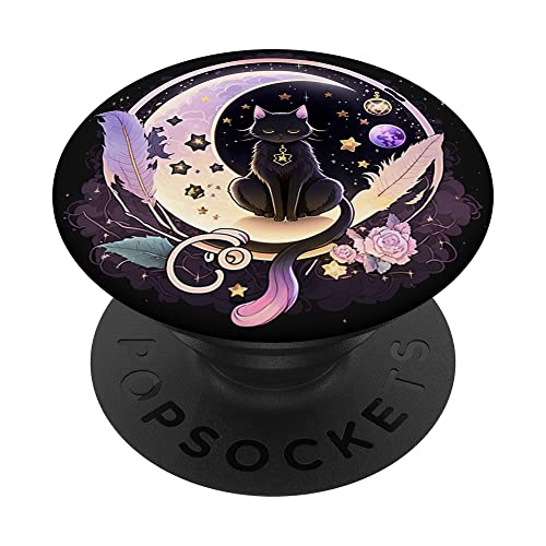 Moon Phases Crystal Witchy Cute Black Cat Kawaii Pastel Goth PopSockets Swappable PopGrip