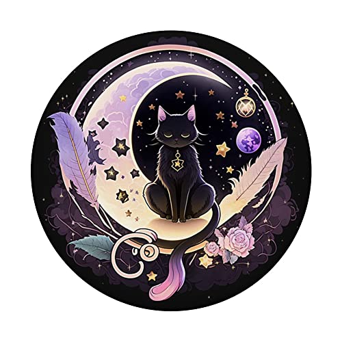 Moon Phases Crystal Witchy Cute Black Cat Kawaii Pastel Goth PopSockets Swappable PopGrip