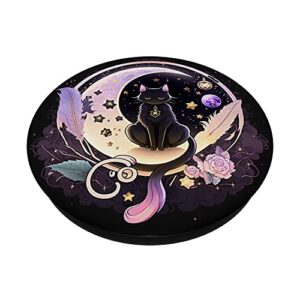 Moon Phases Crystal Witchy Cute Black Cat Kawaii Pastel Goth PopSockets Swappable PopGrip