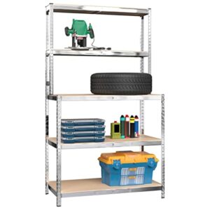 vidaXL Silver Industrial Style Worktable - High Capacity 5-Layer Work Table with Shelves - Durable Steel and Engineered Wood Construction