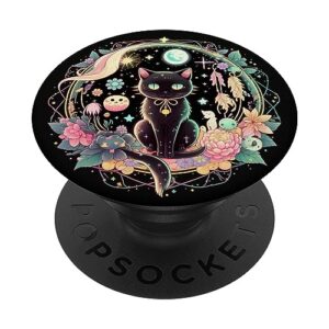 moon phases crystal witchy cute black cat kawaii pastel goth popsockets standard popgrip