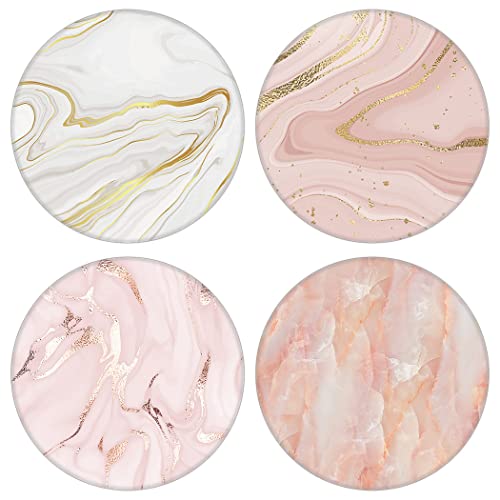 4 Pack - Foldable Finger Cell Phone Grip Stand, Cellphone Holder for Smartphone - Pink White Rose Gold Marble
