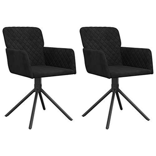 vidaXL Set of 2 Swivel Dining Chairs Black Velvet - Luxurious Material - Modern Design - Comfortable Foam Filling - Velvet Upholstered Seats with Armrests