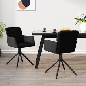 vidaXL Set of 2 Swivel Dining Chairs Black Velvet - Luxurious Material - Modern Design - Comfortable Foam Filling - Velvet Upholstered Seats with Armrests