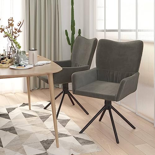 vidaXL Swivel Dining Chairs in Luxurious Dark Gray Velvet– Modern and Stylish, Comfortable Foam-Filled Seat, Perfect for Elegant Dining and Living Spaces