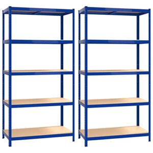 vidaxl - durable 5-layer shelves, 2 pcs, industrial style, galvanized steel & engineered wood, generous storage space, blue