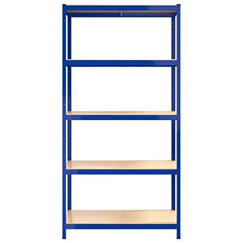 vidaXL - Durable 5-Layer Shelves, 2 pcs, Industrial Style, Galvanized Steel & Engineered Wood, Generous Storage Space, Blue