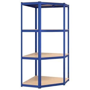vidaxl 4-layer corner shelf - blue galvanized steel & engineered wood - industrial style - ample storage space - perfect for commercial and residential use