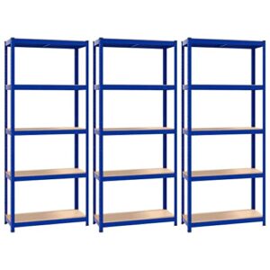 vidaxl industrial style 5-layer storage shelves, 3-piece set, blue - galvanized steel, engineered wood and plastic for residential and commercial use
