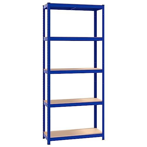 vidaXL Industrial Style 5-Layer Storage Shelves, 3-Piece Set, Blue - Galvanized Steel, Engineered Wood and Plastic for Residential and Commercial Use