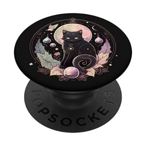 moon phases crystal witchy cute black cat kawaii pastel goth popsockets swappable popgrip