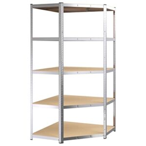 vidaxl 5-layer corner shelf in silver - industrial design - galvanized steel and engineered wood construction - ample storage space