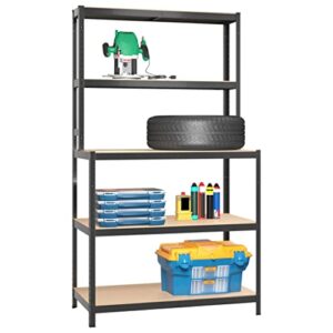 vidaXL Anthracite Work Table with Shelves - Durable Galvanized Steel and Engineered Wood Construct- Spacious, Industrial, Residential and Commercial Storage Solution