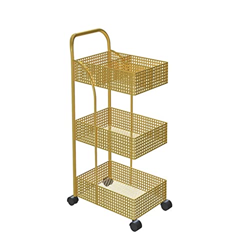 BHVXW Scandinavian Iron Shelves Bedroom Kitchen Metal Removable Bathroom Storage Rack with Wheels Trolley