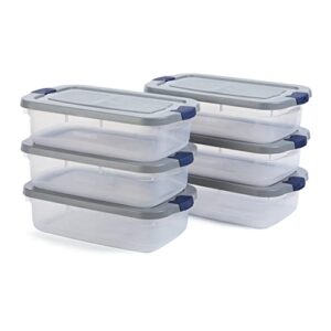 rubbermaid roughneck clear 31 qt/ 7.75 gal storage containers, pack of 6 with snap-fit grey lids, visible base, sturdy and stackable, great for storage and organization