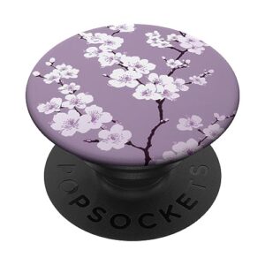 white blossom cherry tree flowers on purple popsockets standard popgrip