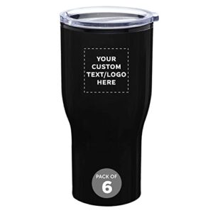 custom stainless steel travel mugs by challenger 28 oz. set of 6, personalized bulk pack - perfect for coffee, soda, other hot & cold beverages - black