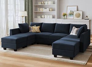 honbay modular sectional sofa with ottoman oversized u shaped couch with reversible chaise velvet sleeper modular sofa convertible sectional couch for living room, dark blue