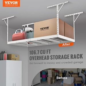 VEVOR Overhead Garage Storage Rack, 4x8 Garage Ceiling Storage Racks, Heavy Duty Adjustable Cold Rolled Steel Racks for Garage Storage, Organization, 600 lbs Load Capacity, 22''-40" (White)