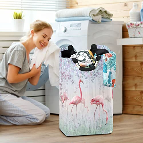 Kigai Pink Flamingos Laundry Basket Foldable Large Laundry Hamper Bucket with Handles Collapsible Nursery Storage Bin for Kids Clothes Toy
