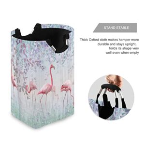 Kigai Pink Flamingos Laundry Basket Foldable Large Laundry Hamper Bucket with Handles Collapsible Nursery Storage Bin for Kids Clothes Toy