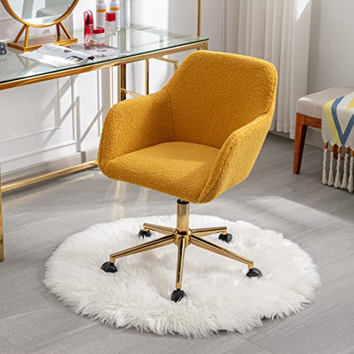 Goujxcy Home Office Chair, Furry Desk Chair Upholstered Fluffy Vanity Chair Modern Task Chair Accent Chair Adjustable Swivel Chair