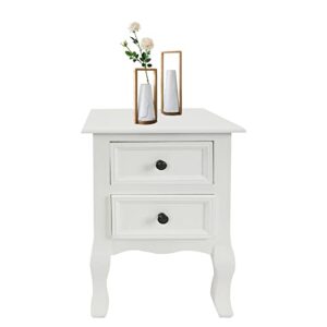 white nightstand, bedside table with 2 drawers, wooden nightstands for bedroom small end tables for small spaces side table with storage, pull handle, solid wood legs (white euro style, 1 pc)