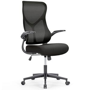 office chair, ergonomic desk chair with flip-up arms, breathable mesh computer chair with lumbar support, height adjustable high back swivel rolling chair for home, office, study, conference, black