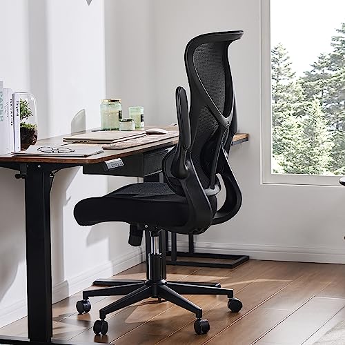 Office Chair, Ergonomic Desk Chair with Flip-up Arms, Breathable Mesh Computer Chair with Lumbar Support, Height Adjustable High Back Swivel Rolling Chair for Home, Office, Study, Conference, Black