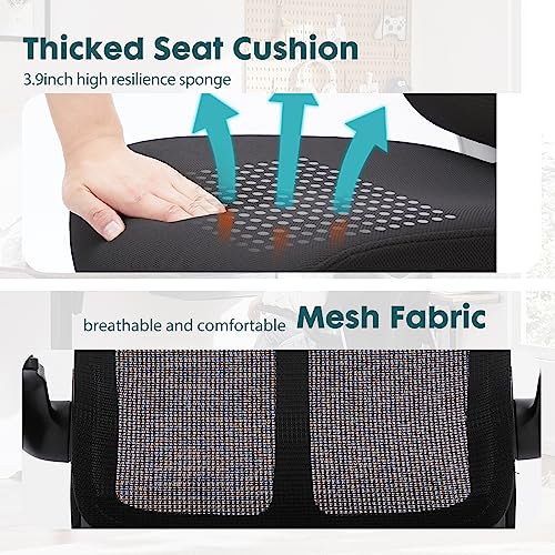 Office Chair, Ergonomic Desk Chair with Flip-up Arms, Breathable Mesh Computer Chair with Lumbar Support, Height Adjustable High Back Swivel Rolling Chair for Home, Office, Study, Conference, Black