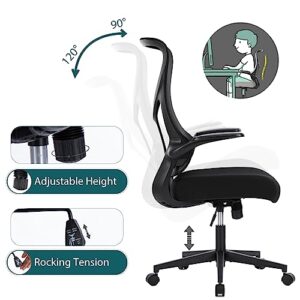 Office Chair, Ergonomic Desk Chair with Flip-up Arms, Breathable Mesh Computer Chair with Lumbar Support, Height Adjustable High Back Swivel Rolling Chair for Home, Office, Study, Conference, Black