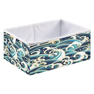 Kigai Retro Ocean Wave Cube Storage Bin, 11x11x11 in Collapsible Fabric Storage Cubes Organizer Portable Storage Baskets for Shelves, Closets, Laundry, Nursery, Home Decor