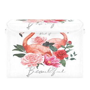 kigai flamingos storage bins with lids and handles 17x13x12 in foldable fabric storage basket toys clothes organizer for shelves closet home bedroom office